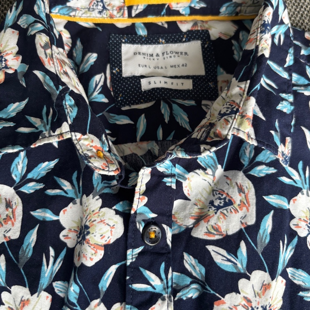 Denim & Flower Ricky Singh Men's Navy and White Floral Shirt